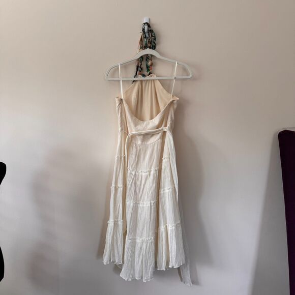 BCBGMaxazria White Cream Midi Bohemian Halter Dress Size 8 - Picture 6 of 8